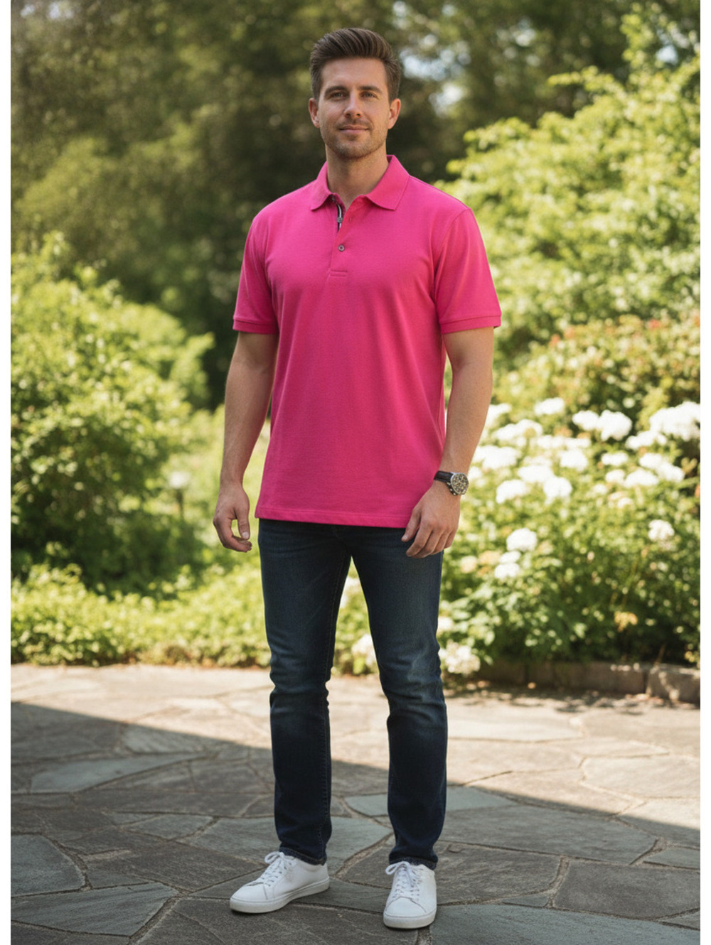Perry Ellis Men's NEW Bright Pink Short Sleeve Polo Shirt Size XL